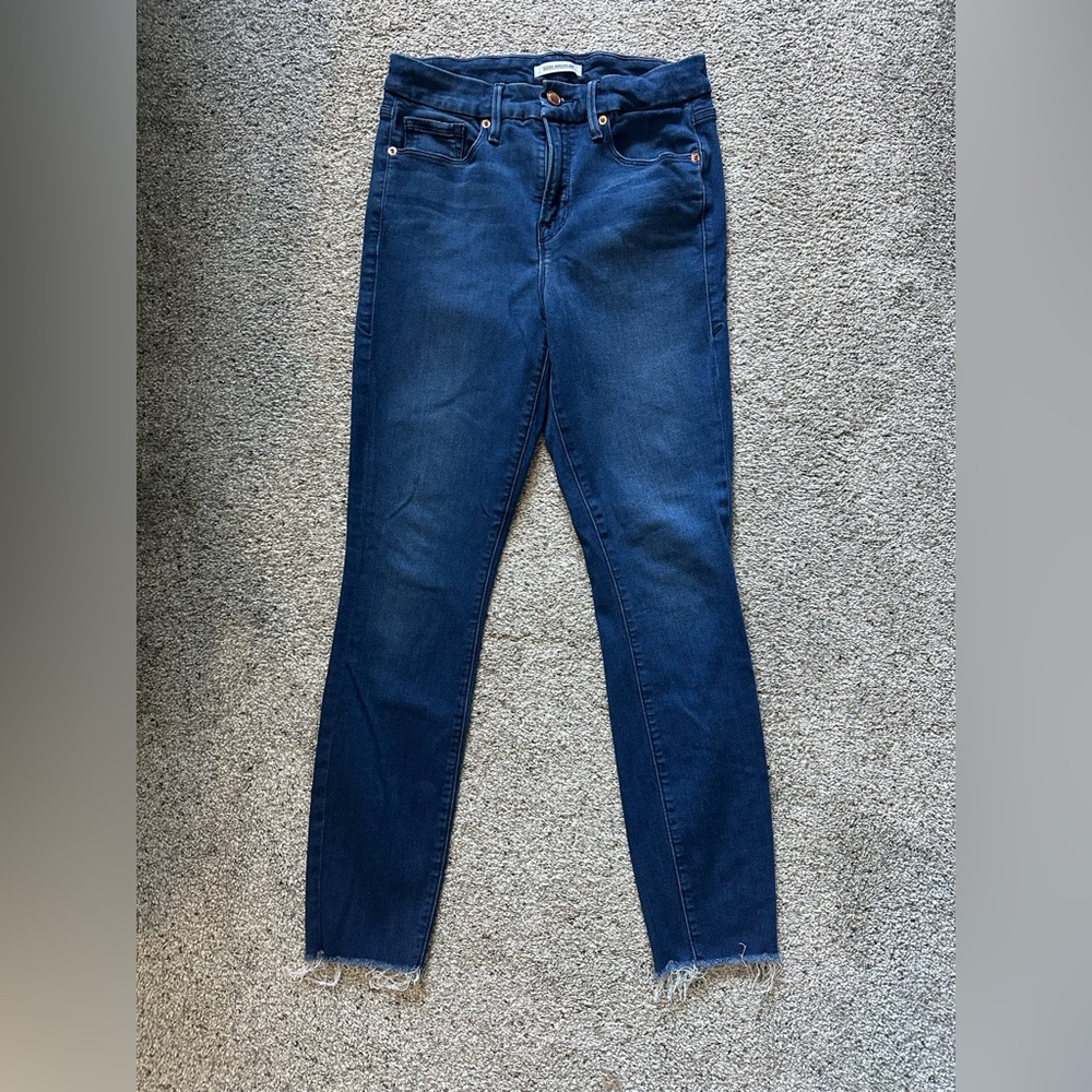 Good American Good Legs Skinny Jeans - Ankle Jeans - Frayed Hem - Dark Blue